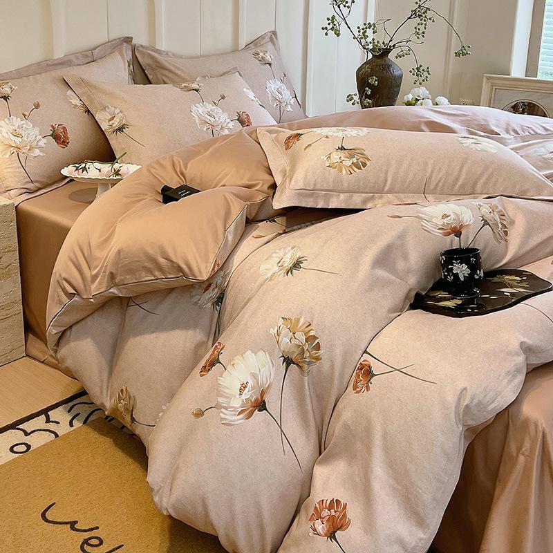 Pure Cotton Fresh Style Bedding Set: Modern Minimalist Duvet Cover, Sheet & Fitted Sheet for Spring/Summer