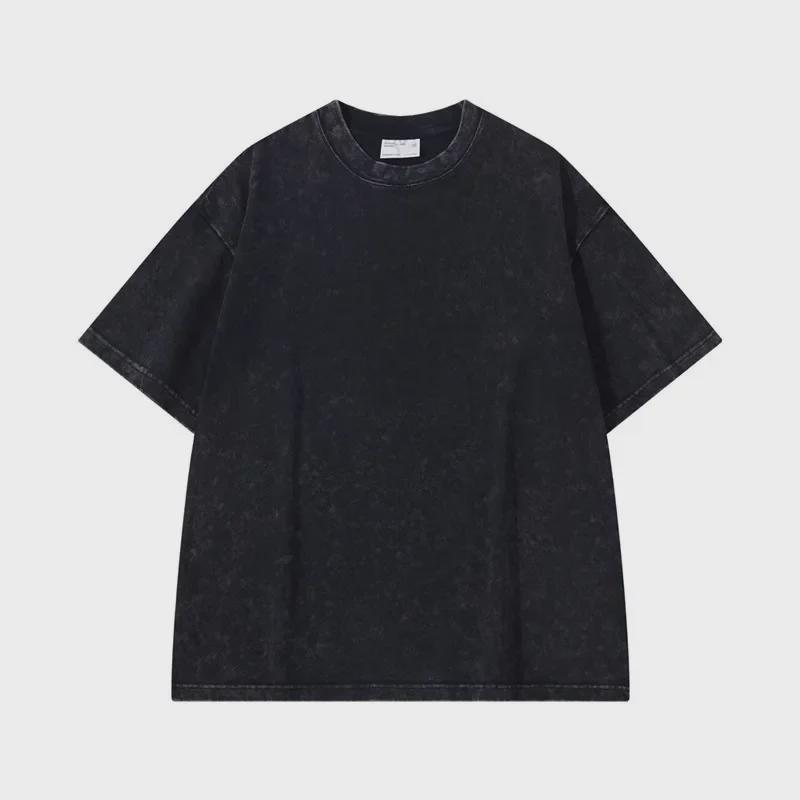 Men's Heavyweight Thickened Cotton Short-Sleeve Drop Shoulder T-Shirt, 300g, Solid Color, Trendy Summer Base Layer