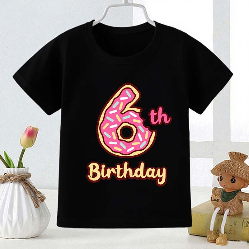 Cute Doughnut Number Print Cartoon Girls Clothes 1 2 3 4 5 6 7 8 9 Years Happy Birthday Summer Kids T Shirt Baby Boys T-Shirts