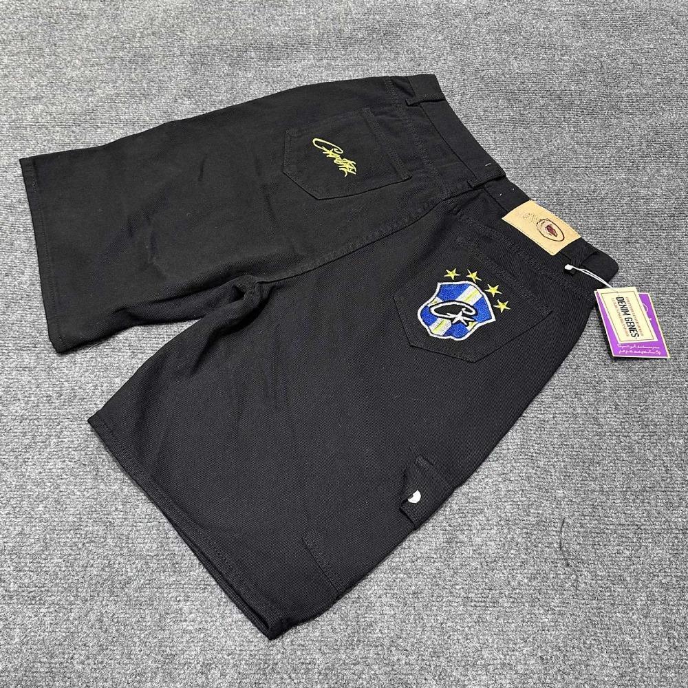 High Street Baggy Jeans Shorts for Men Wide Leg Blue Black Loose Five Denim Pants