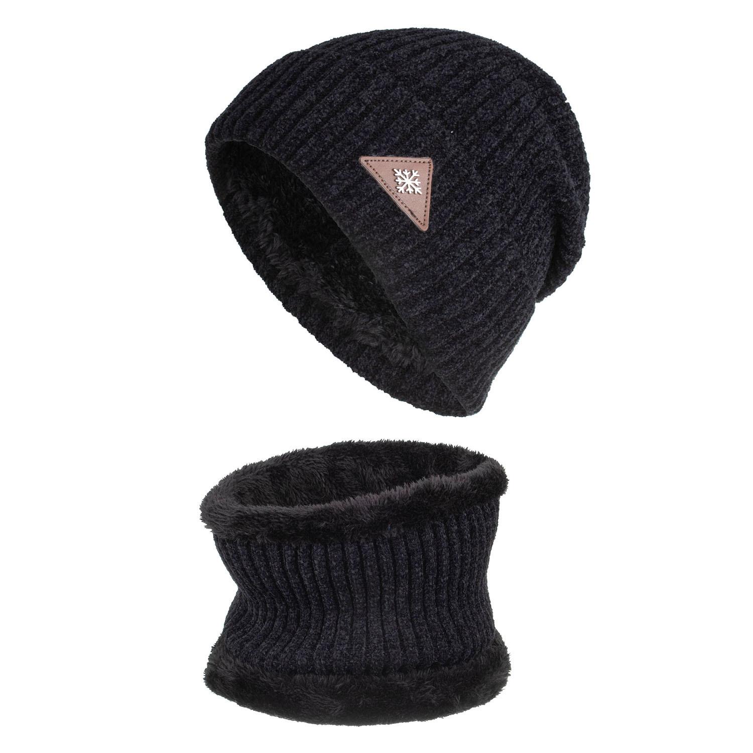 

Осінньо-зимовий новий оксамитовий шеніловий комплект шапка та шарф з шкіряною етикеткою у вигляді сніжинки