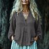 Casual Cotton and Linen Long Sleeved Top Solid Color Simple Women's Blouses & Shirt