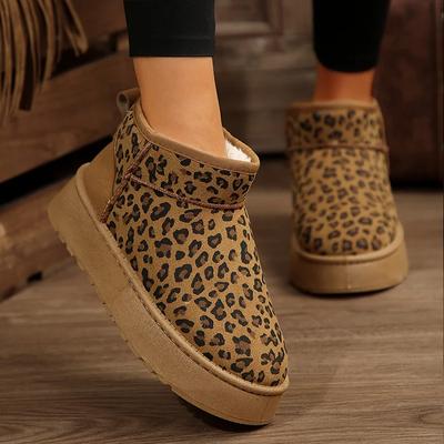 Leoparden Damen Schnee Stiefeletten Flats Plateau Schuhe 2025 Trend Warmes Kurzes Plüsch Winterstiefel Frau Casual Walking Botas Mujer