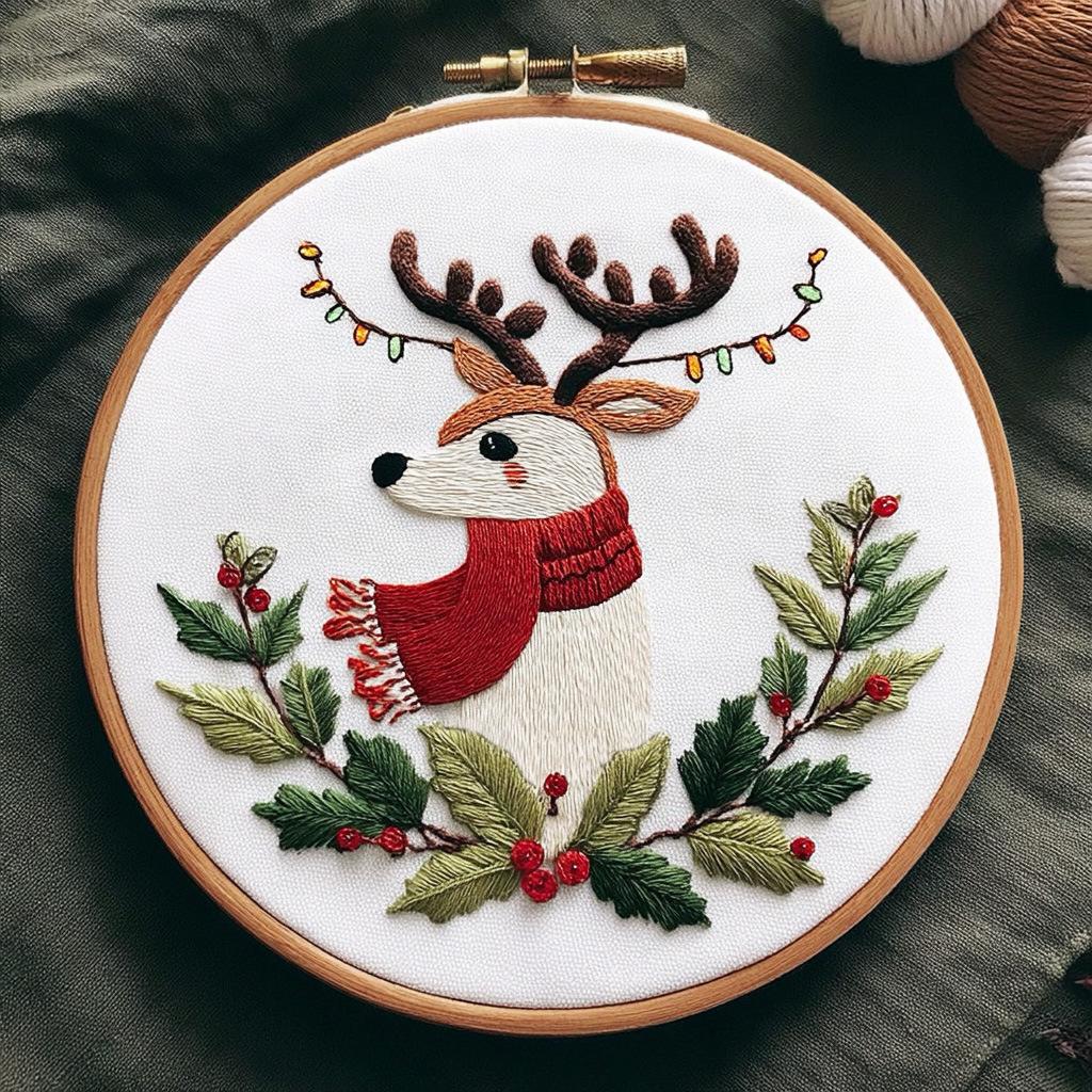 1set Christmas Embroidery KIT Christmas Deer Embroidery Kit English Needle Instructions DIY Embroidery Handmade Fabric Material Kit