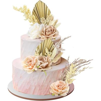 Decoración Boho para Tarta Vintage Flores Artificiales de Rosa Hojas de Palma para Tarta Decoración de Flores Secas Falsas para Boda Bohemia Baby Shower Fiesta de Cumpleaños