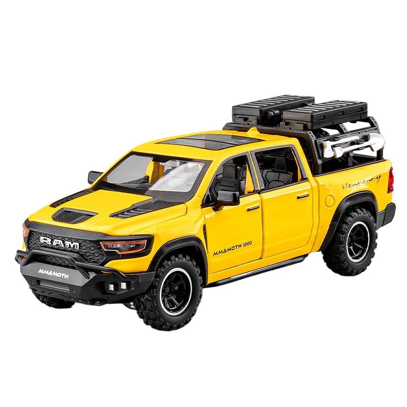 

1/32 Tyrannosaurus Mammoth Alloy Pickup Model Toy, Simulated Sound and Light, Strong Return Force, Exquisite Desktop Ornaments жовтий