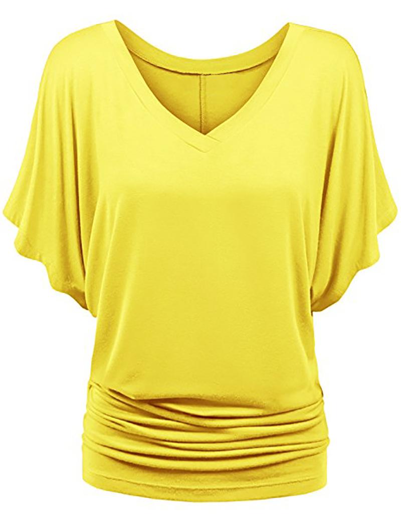 

Women s T-shirt Plus Size Loose Bat Sleeve V-neck T-shirt Short Sleeve Tops S жёлтый