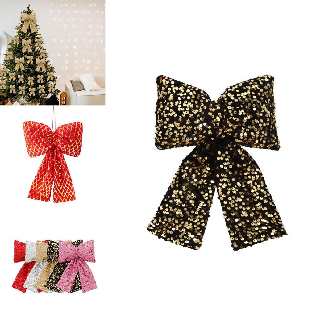 Christmas Scene Decor Sequins Bow Pendants For Tree Ornaments And Holiday Setup