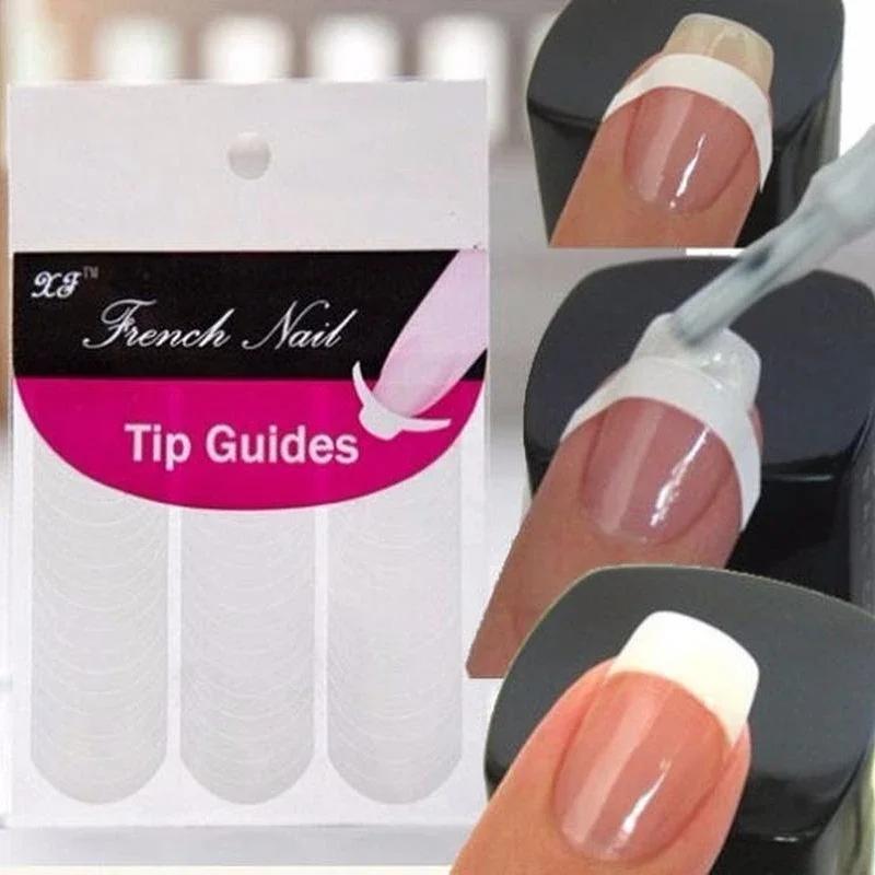 3 Pack New French Type Manicure Nail Art Tips Tape Sticker Guide Stencil (Color: White).