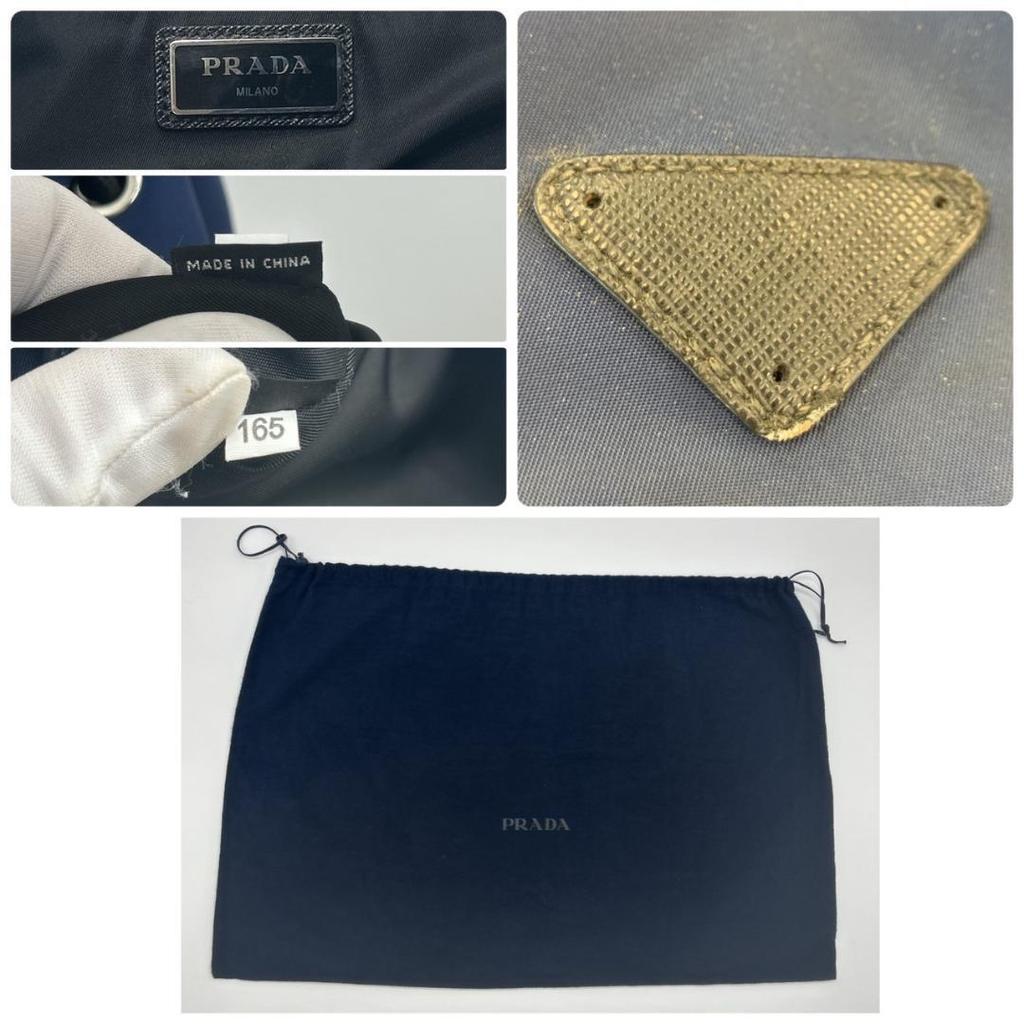 Prada 2VZ135 Stoff Rucksack Reisetasche mit Dreieckslogo Plakette Marine Schwarz Weiß Anhänger Inklusive Aufbewahrungsbeutel
