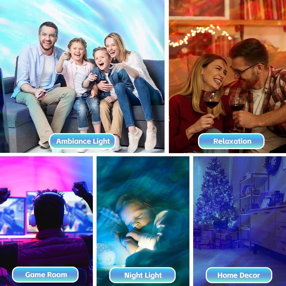 2 In 1 Northern Lights Projector, 16 Color Aurora Night Light Projector,Remote Galaxy Light Projector,USB Recharge Ocean Wave Projector for Playroom