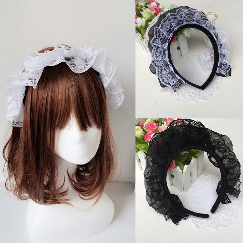 Girls Ruffles Lace Headwear Multilayer Lace Headband Mesh Lace Novelty Headpiece Maid Anime Cosplay Hair Ornaments