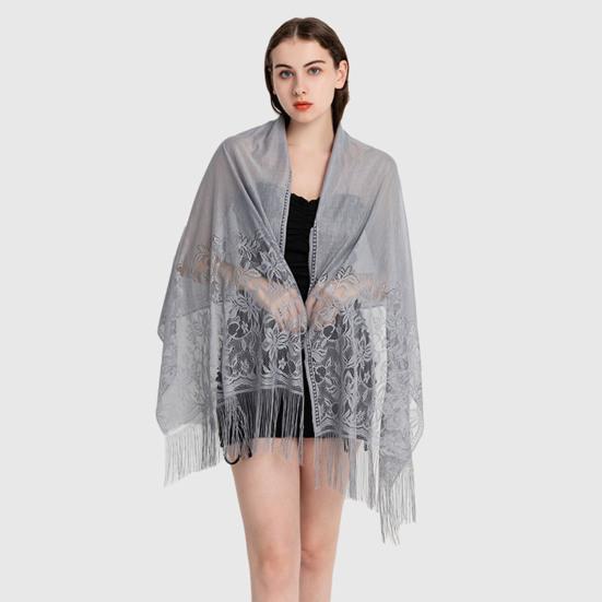Women Summer Shawl See-through Mesh Thin Tassel Solid Color Soft Decorative Lace Malaysia Women Head Wrap Clothes Accessory