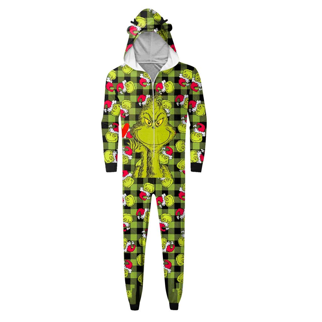 Christmas Print Family Matching Hooded Long Sleeved Zippered Jumpsuit Set