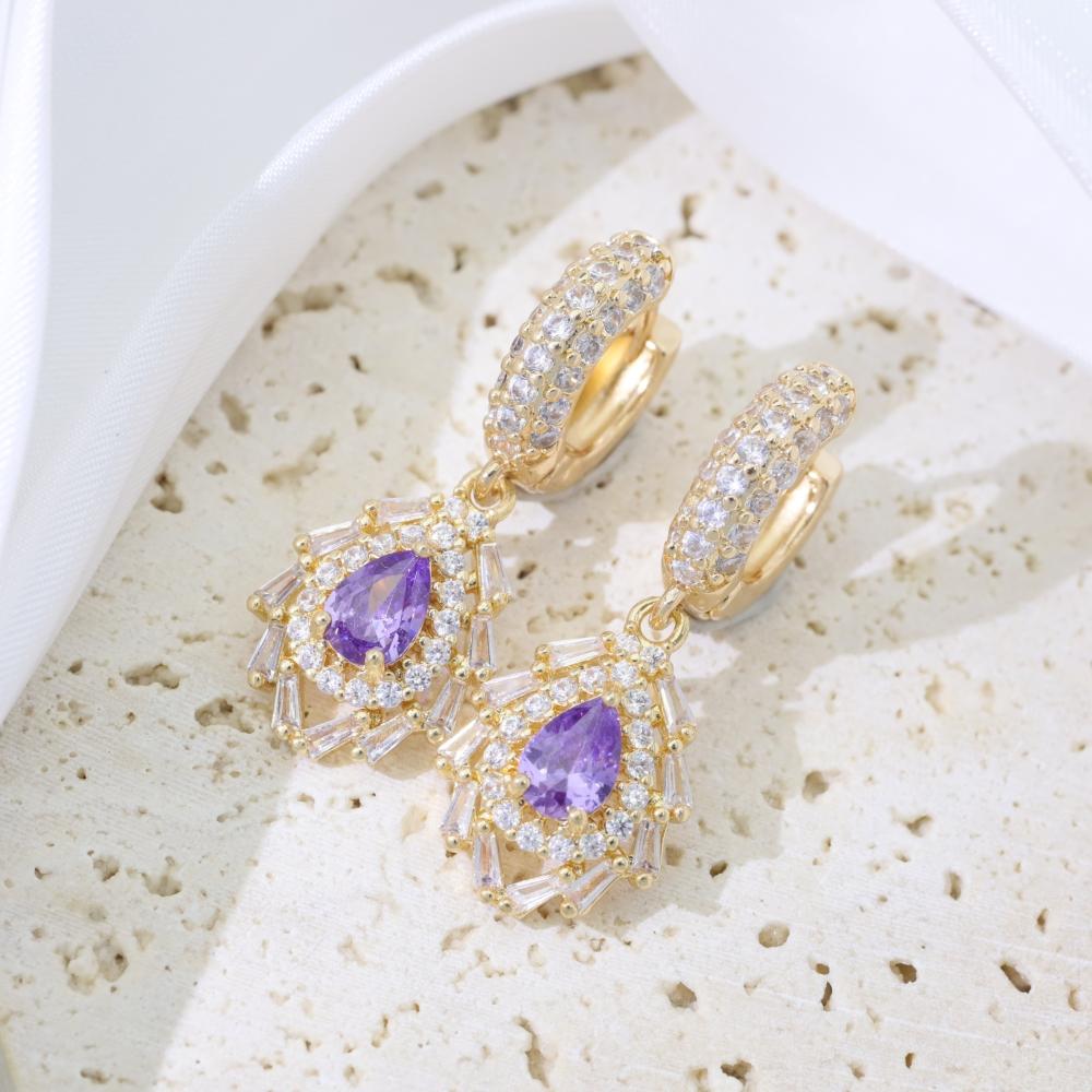 

Sparkly Pink Zirconia Teardrop Drop Earrings for Women Fashion Earring Jewelry Wedding Party Accessories фиолетовый