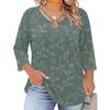 Blusa Floral Feminina Plus Size com Manga Três Quartos, Blusa Casual, Túnica de Corte Amplo para Primavera Verão, Uso Diário, Trabalho e Saídas