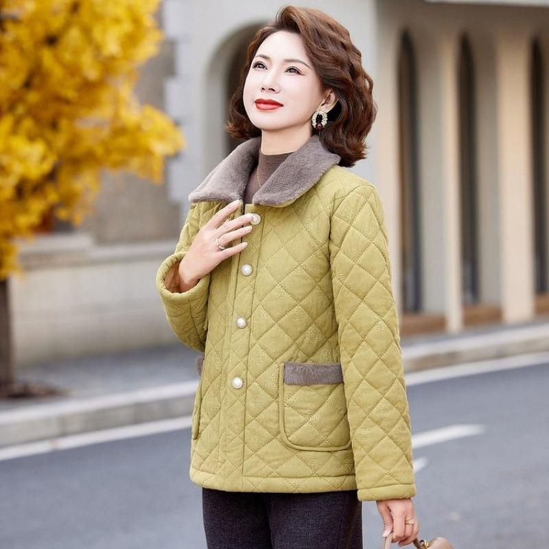 Fleece Mother Winter Thickened Cotton-padded Coat New Coat Middle-aged Autumn and Winter Short Warm Cotton-padded Jacket Women