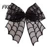 Mesh Bow Hair Clip Halloween Bat Spring Clips, Black White Lace Spider Web Unique Hairpin Barrettes, Gothic Dark Style for Women Cosplay Costume
