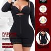 Long Sleeve Adjustable Straps Full Body Shaper, Front Zipper Hook Tummy Control Butt Lifter Shapewear