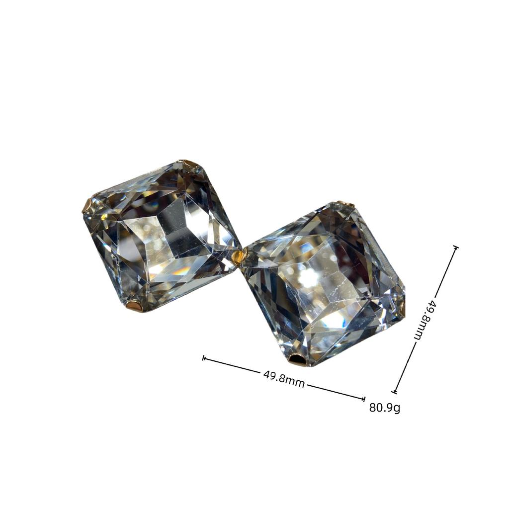Wind Einfache Atmosphäre Quadrat Achteckig Glas Mondlicht Kristall Große Einzelne Diamantohrringe Leichter Luxus Hochwertige Steckerohrringe