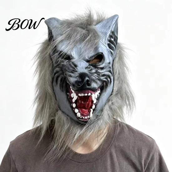 Comfortable Breathable Mask Halloween Werewolf Full Head Mask, Latex Wolf Cosplay Headgear with Durable Party Realistic Fur, Haunted House Prop,