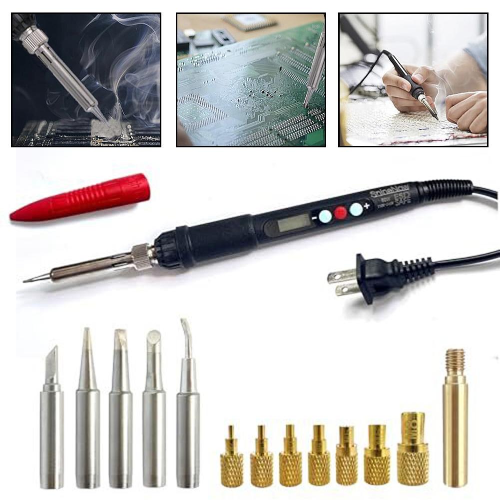 60W Soldering Iron with Rubber Handle and Digital Display with Hot Melt Installation Tool for Multiple Inserts