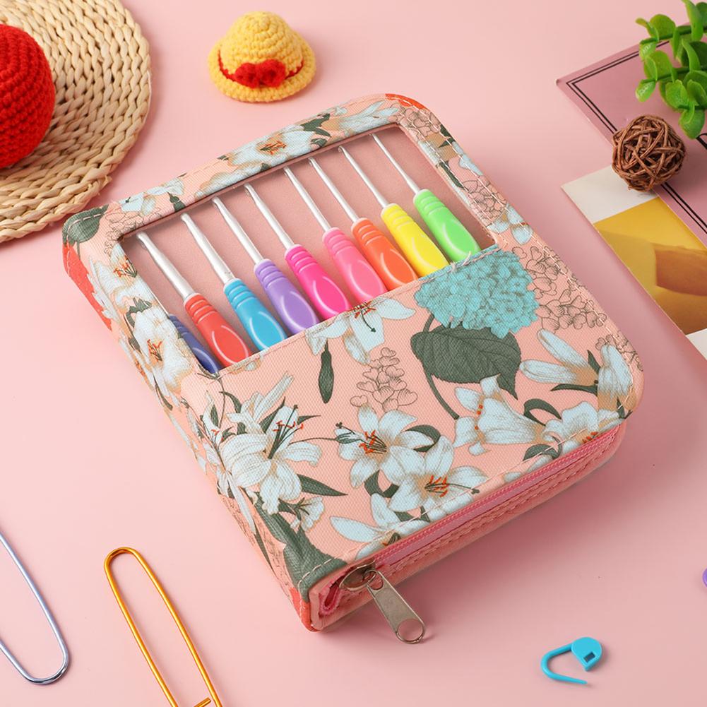 Aluminum Knitting Needles Set TPR Soft Handle Crochet Hooks Needles Handmade Crafts with Storage Bag for DIY Scarves Gloves