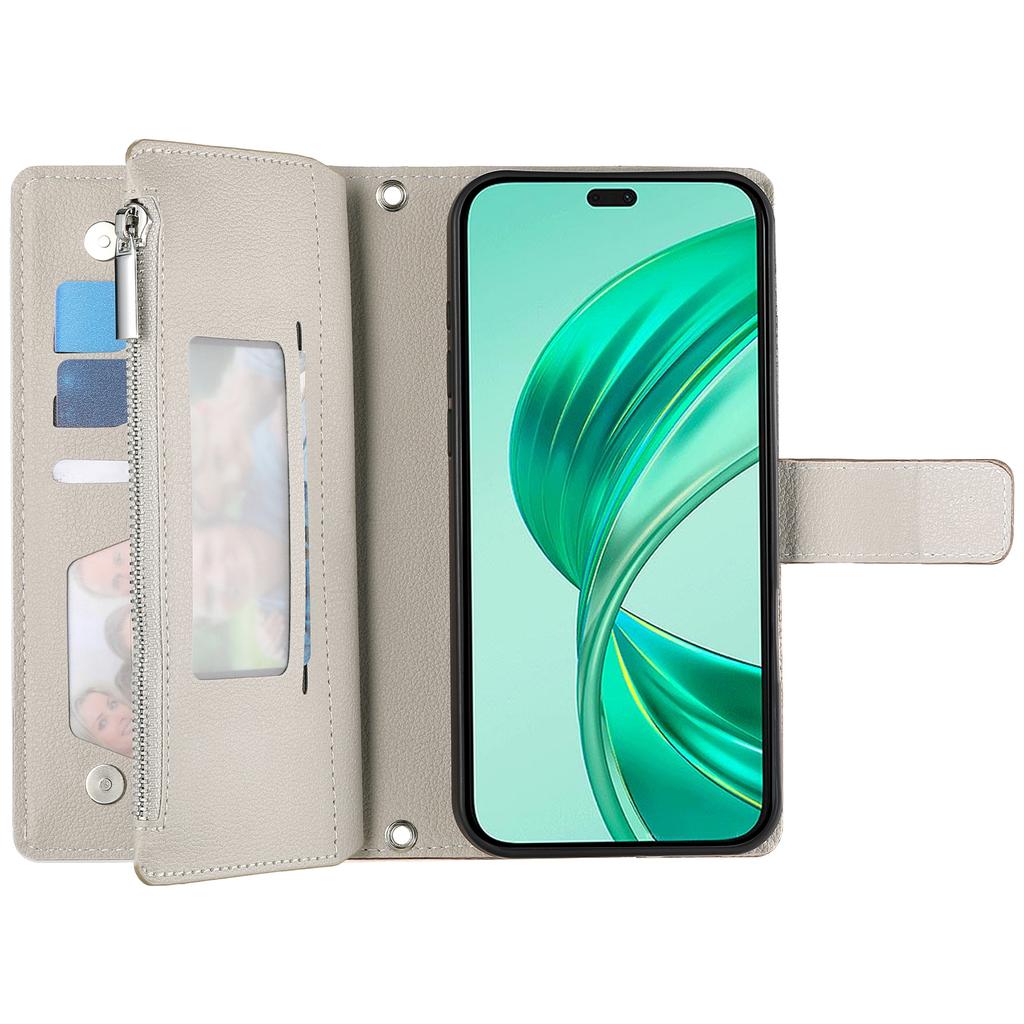 For Honor X8b 4G Case Zipper Wallet Color Splicing Leather Flip Phone Cover with Straps