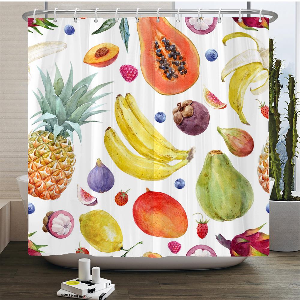 

Pineapple lemon Printed Shower Curtain Washable Curtain with Hook Bathroom Decorative Curtain Tropical Fruit 3D Shower Curtains W90xH180cm-35x70in
