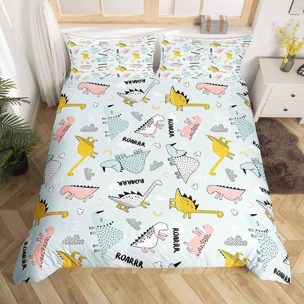 Comforter Dinosaur Boys Girls Cute Cartoon Wild Dino Bedding Set For Kids Jungle Animals Comforter Kawaii