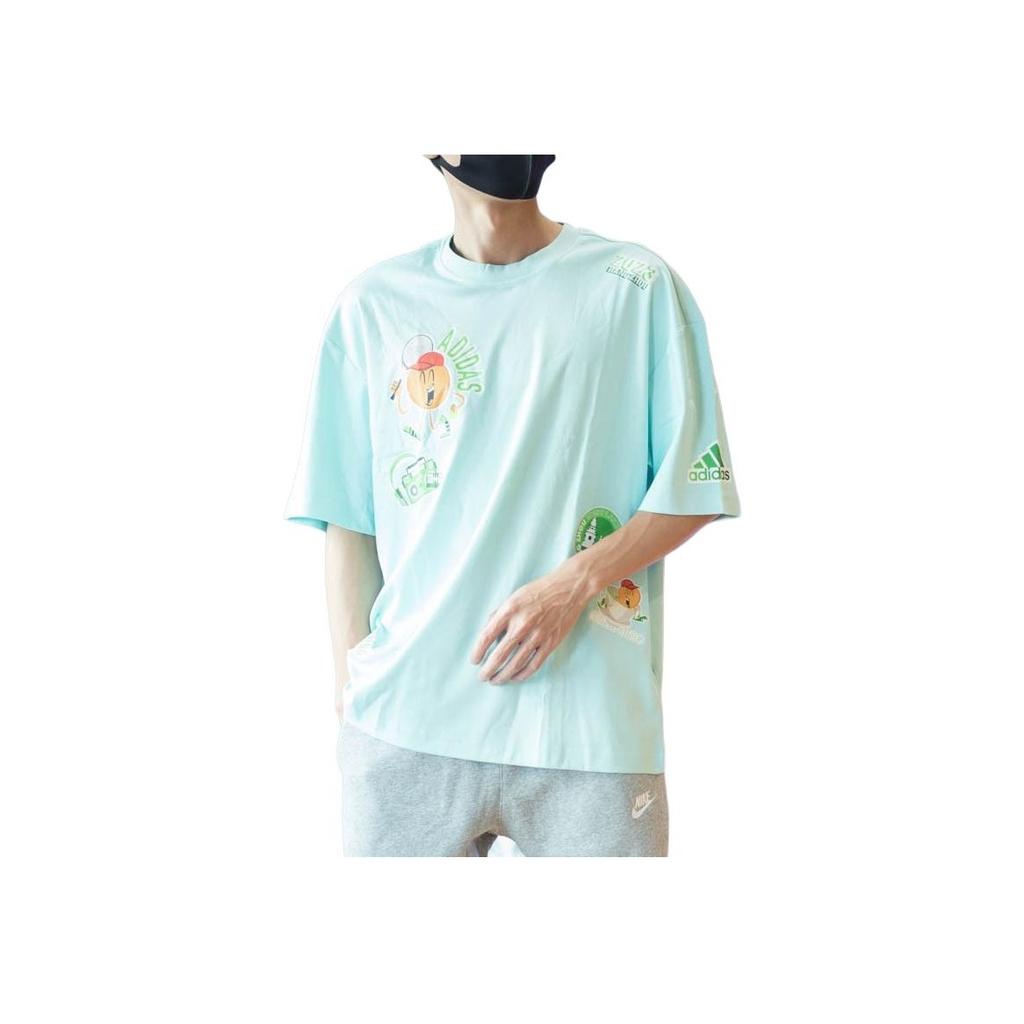 Adidas Cartoon Print Casual Short Sleeve T-Shirt Unisex Tops Light-Aqua-Blue JE0951