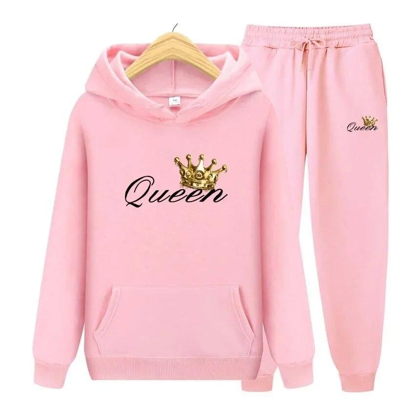 Queen Printing Autumn Winter Hoodies+Pants Two Piece Set  Womens Hoodies Tracksuits Jogger Pants thick Warm Clothes