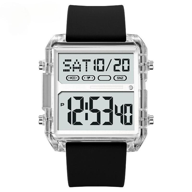 

Силиконовый ремешок Цифровые часы для мужчин Двойной часовой пояс Водонепроницаемые Светодиодный хронограф Дата Неделя Будильник