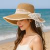 Breathable Wide Brim Straw Hat Elegant Lace Tied Sun Hat Stylish Beach Hat  Girls