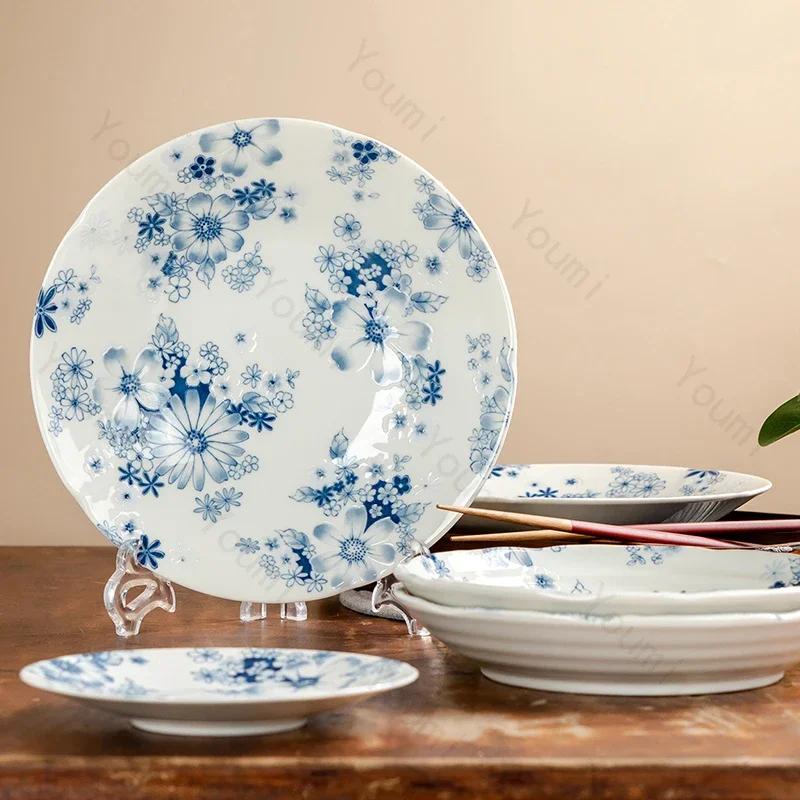 Retro Style Flowers Ceramic Plate Home Daily Afternoon Tea Dessert Snack Plates High End Restaurant Delicious Dishes Soup Plate