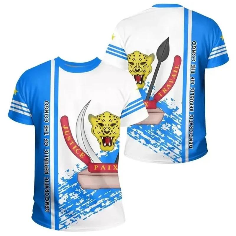 New Summer 3D Democratic Republic Of Congo Printing T Shirt Congo Coat Of Arms Emblem Graphic T-shirts Hot Sale Short Sleeve Top