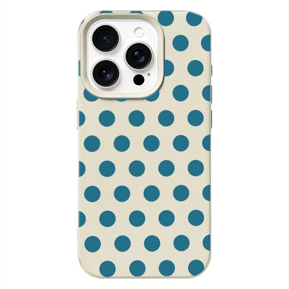 Mint Blue Polka Dot Leather Texture Soft Case for iPhone 17 17E 16 15 14 13 12 11 Pro Max Minimalist Shockproof Cover