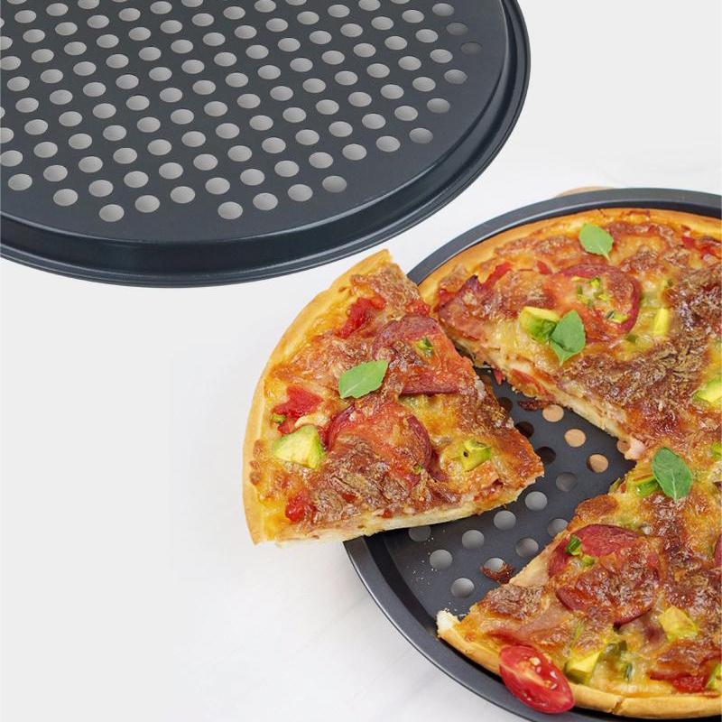 Bakeware Baking Tool Carbon Steel Non-Stick Pizza Baking Pan Mesh Tray Plate Round Deep Dish Pizza Pan Tray Mould