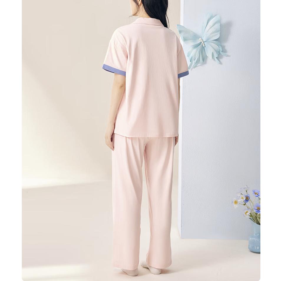 Hodohome Women's Pure Cotton Pajamas Spring Summer Short Sleeve Long Pants Comfort Cotton Loungewear