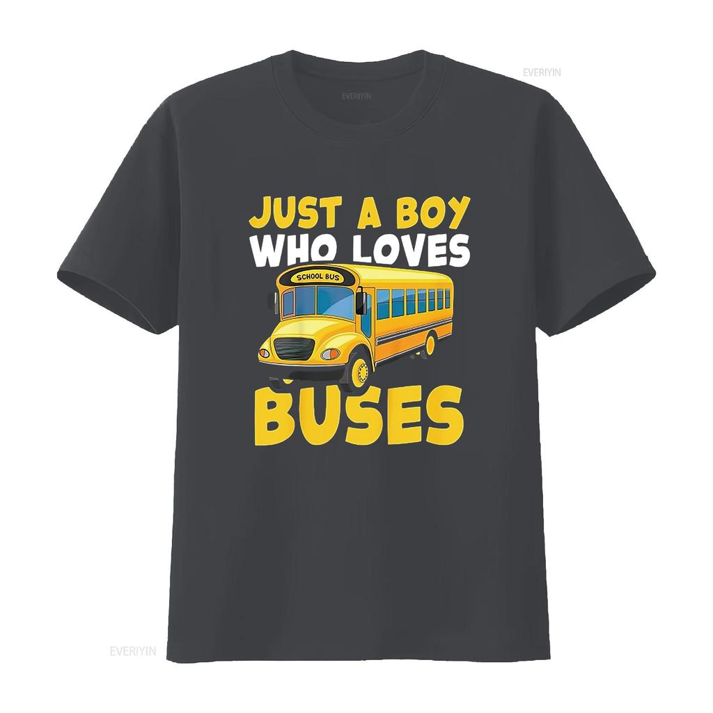 Kids School Bus Costume Just a Boy who loves Buses T Shirt vintage Washed Casual Comfortable Soft fashion Slightly