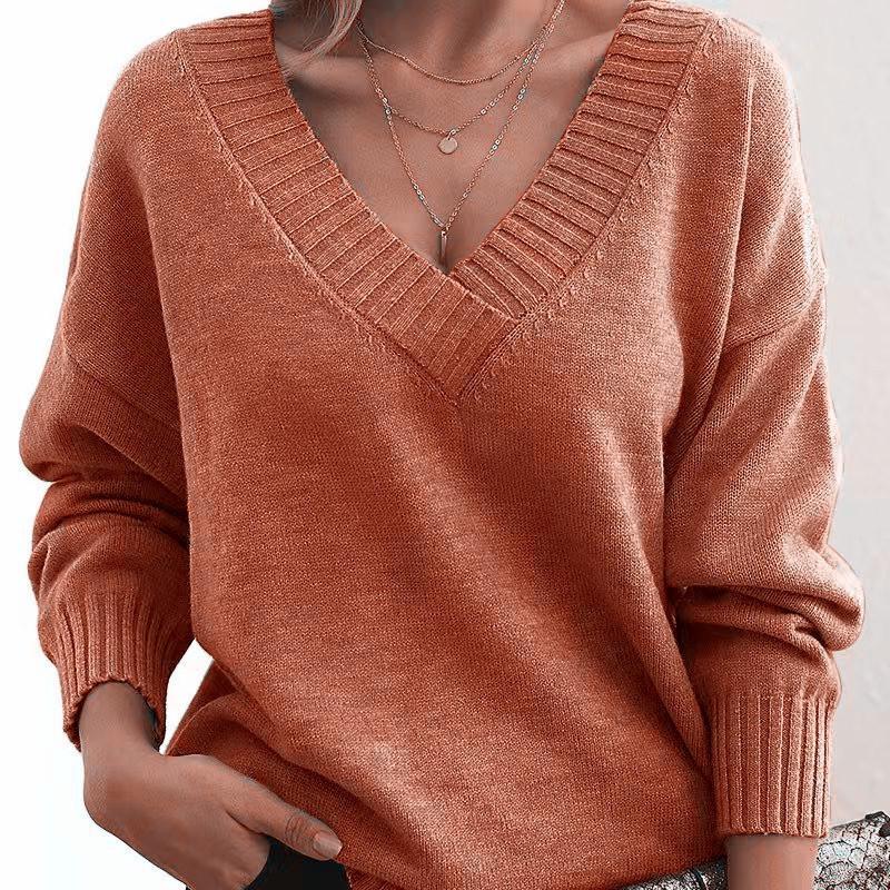 Europäischer & Amerikanischer Stil Damen V-Ausschnitt Locker Geschnitten Gestrickter Pullover