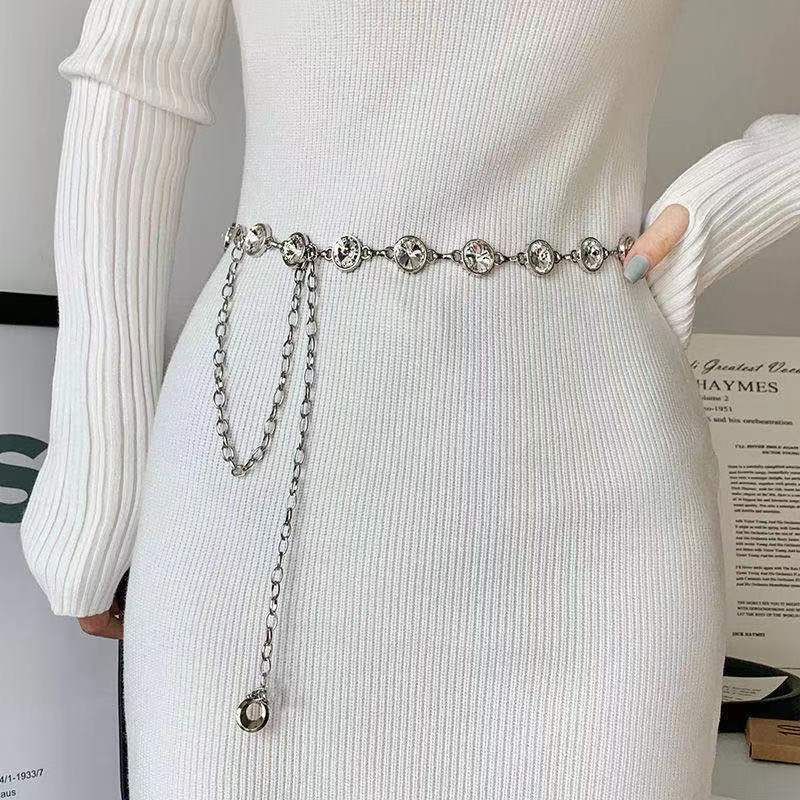 Women's Rhinestone Inlay Chain Chain Belt Trendy Versatile Sweater Dress Waist Decoration Waist Chain Small Flavor Style New Style