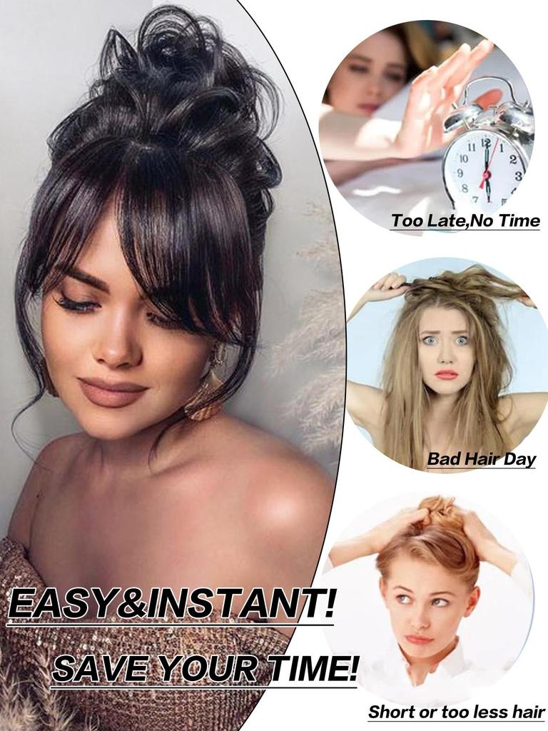 Black Brown Synthetic Chignon Messy Bun Claw Clip in Hair Piece Wavy Curly Hair Bun Ponytail Extensions Scrunchie Hairpieces for Women