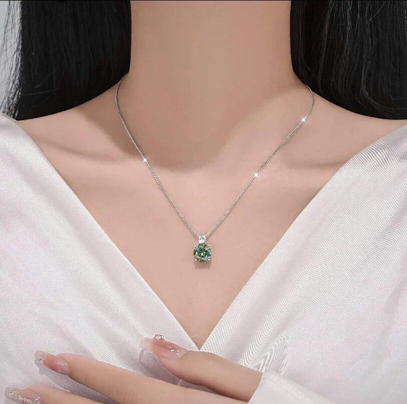 AIFAFA 3 Karatowy Zielony Prawdziwy Moissanit Naszyjnik Wisiorek S925 Srebro Sterlingowe Szyja Drobna Biżuteria Przejdzie Test Diamentu z Certyfikatem