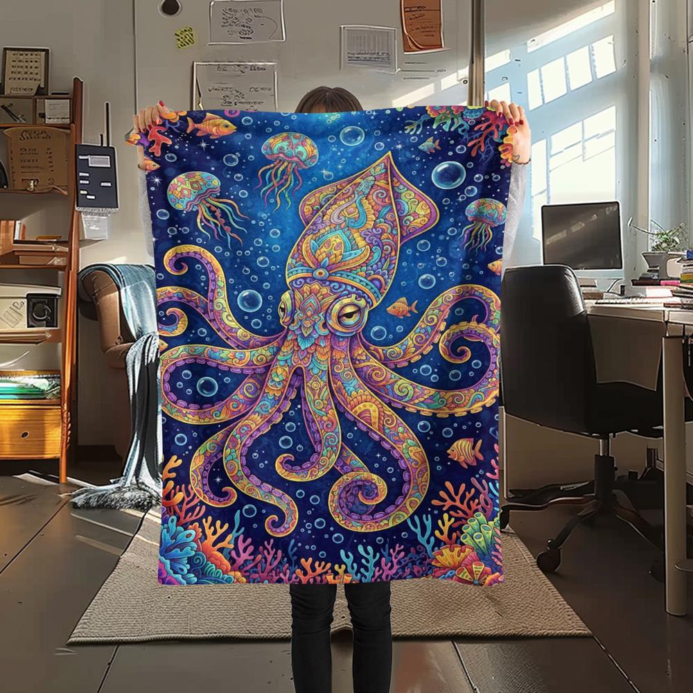 Colorful marine organisms Print Flannel Blanket,High quality Comfortable for All Seasons,Home Decor,Warmth and Comfort,Perfect for Christmas Gifts