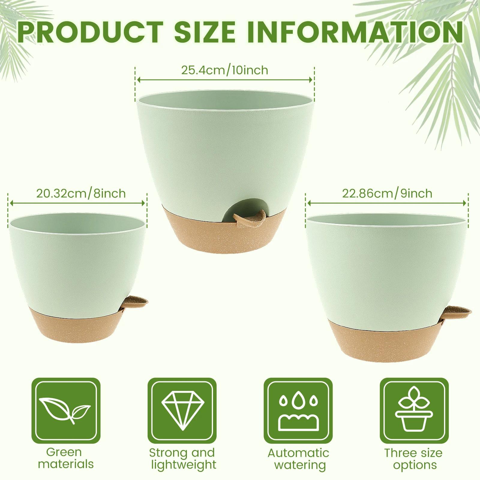 

3Pcs Self Watering Flowerpot Plastic Planter with Drainage Holes 8/9/10 Inch Hanging Succulent Planter Pot Gardening Decoration 3Pcs зелений