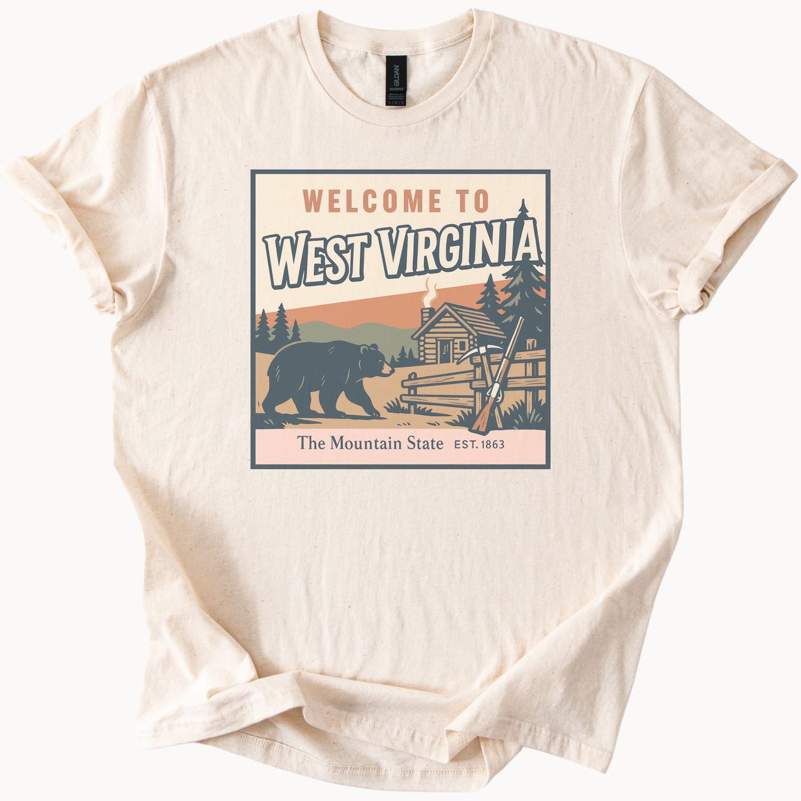 West Virginia Bear Cabin Graphic T Shirt Welcome To Mountain State Established 1863 Nature Outdoors West Virginia Souvenir Tee 100