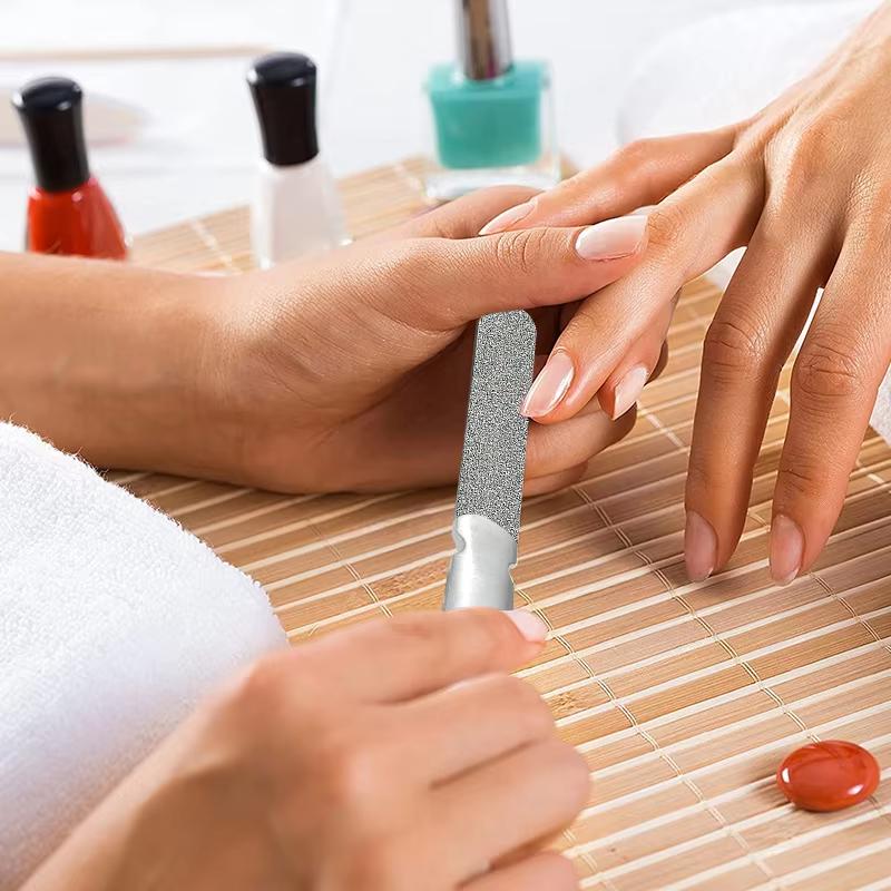Stainless Steel Nail Files with Leather Case, Double Sided Metal Nail Files with Anti-slip Handle, Metal Nail File Buffer