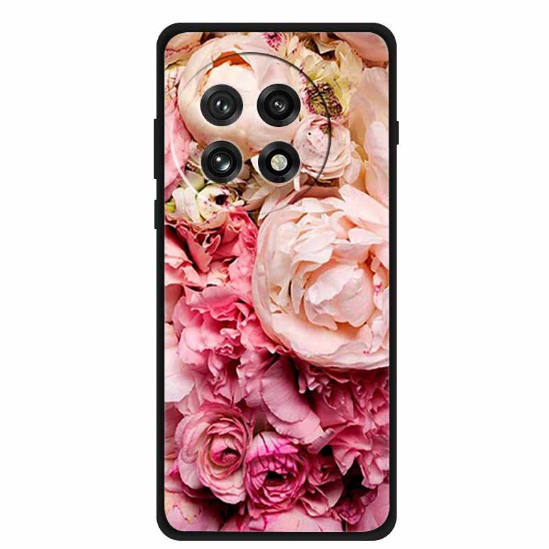 Funda For OnePlus13 5G Case OnePlus 13R Black Silicone Soft Flower Fashion TPU Back Cover For OnePlus13 13R Case Protective Capa