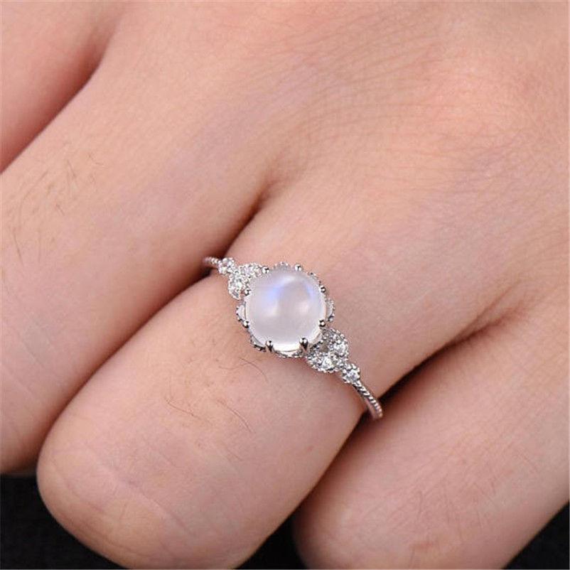 Dame Zirkon S925 kobberring Månestein Opalring Belagt med 18k Rosegull Hvit Opal Forlovelsesring